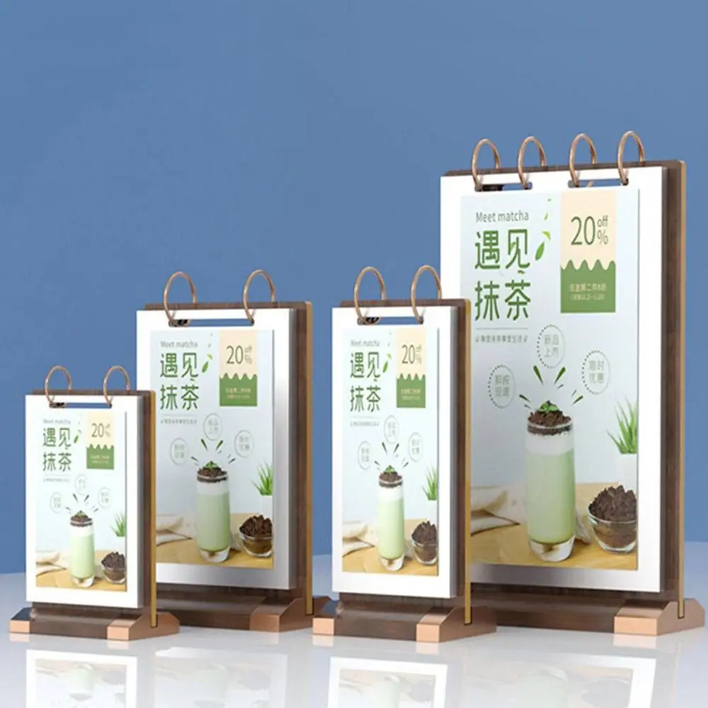 Wooden Desktop Display Stand a4/A5/A6 T-Shaped Menu Binder Convenient Dual-Sided Visibility Advertising Board Home Photo Frame