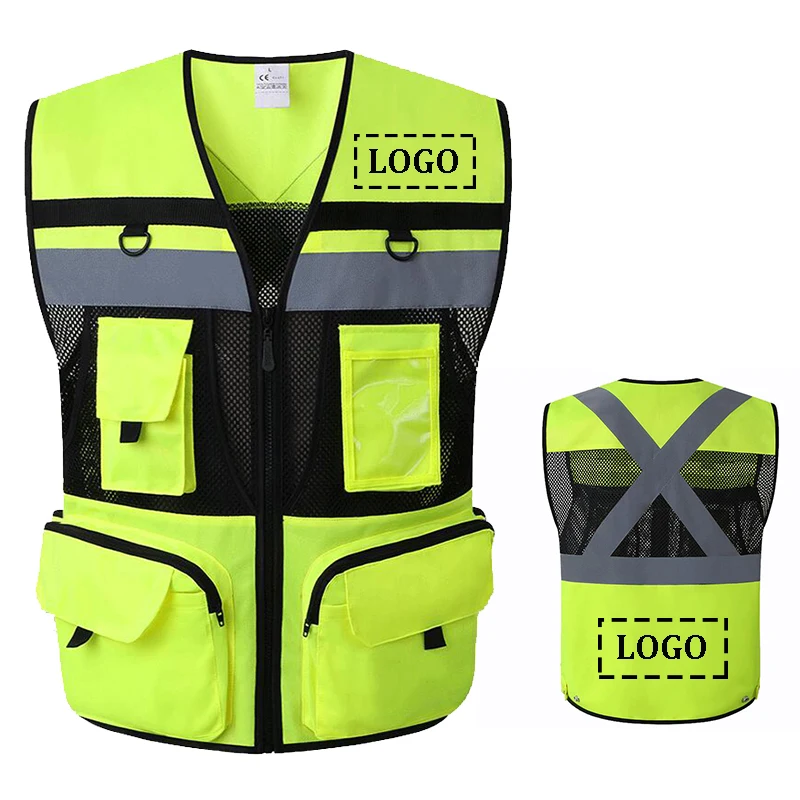 Safety Vest Reflective for Summer Logo Custom High Visibility Vest Orange Construction Work Clothes Vest Hi Vis Vest with Pocket