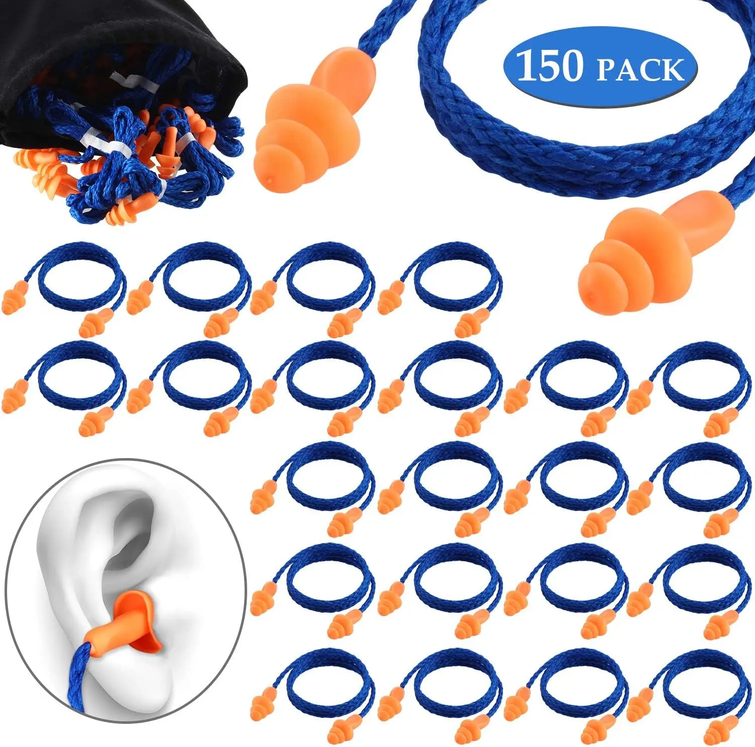

Corded Ear Plugs Silicone Noise Reducing Soft Hearing Protection Earplugs Reusable Rubber for Sleeping Swimming Snoring Sports