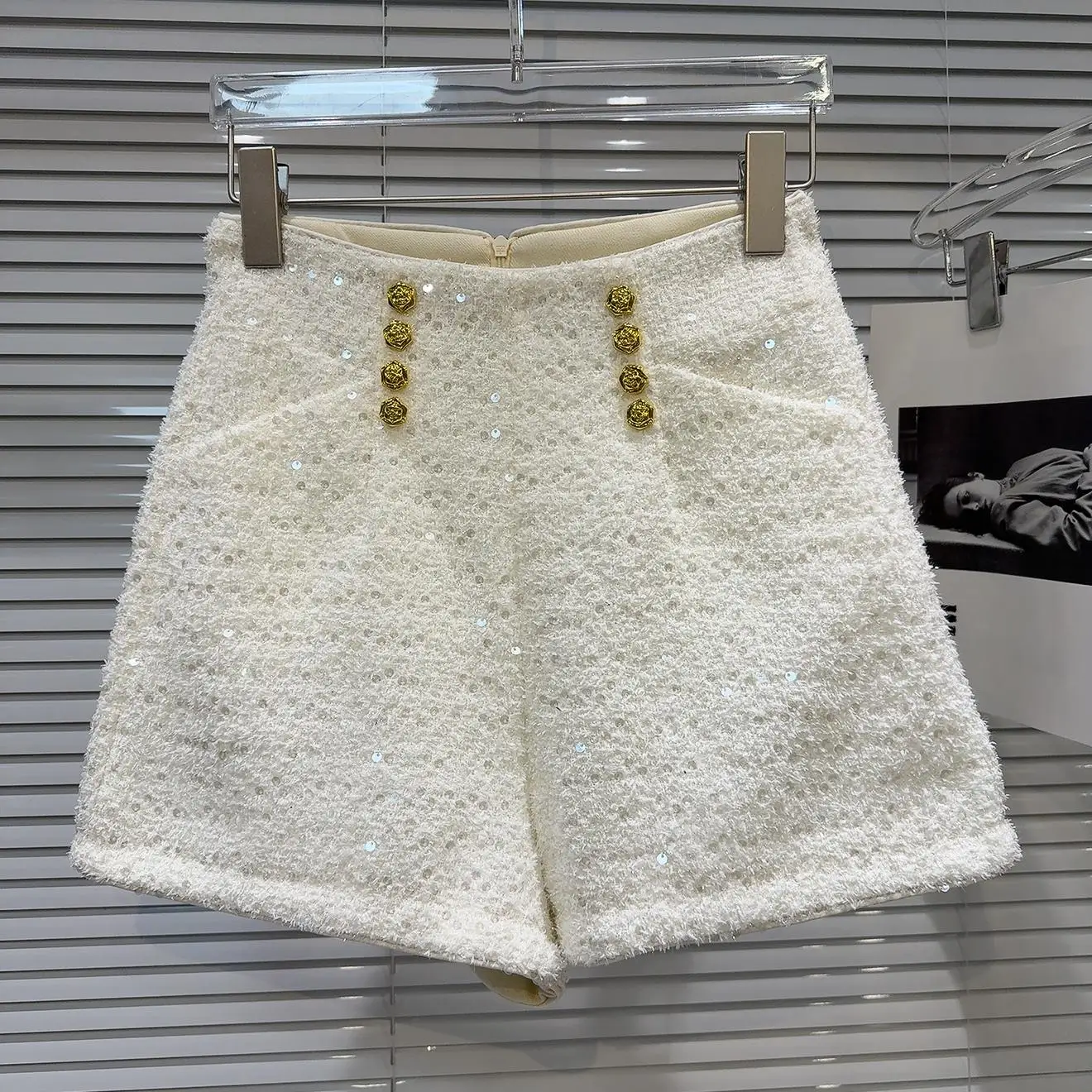 شتاء جديد Sle عيون كبيرة صف مزدوج معدني أزرق مشرق Tead Thi تويد تي شيرت ربع ort التمهيد السراويل النساء عادية Str...