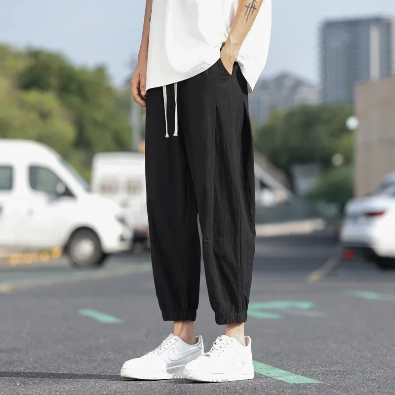 

Summer Loose Thin Linen Shorts Men's Oversized Wide Leg Casual Pants Harlan Cotton Linen Cropped Pants