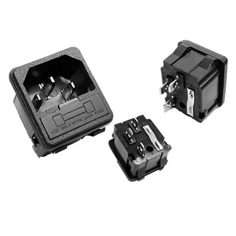 Supply Black Copper 10A 250V IEC320-C14 with FUSE universal electrical AC power socket PDU industrial cabinet wiring socket