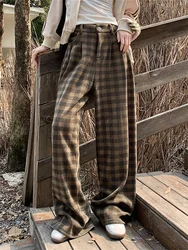 Alien Kitty Wide Leg Plaid Mopping Pants Women Loose 2023 Mujer High Waist Winter Fashion Casual Straight All Match Streetwear