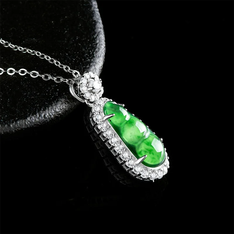 Natural a-grade jade yang feijão verde gelo jadeite pingente s925 prata encantos colar feminino moda jóias navio da gota