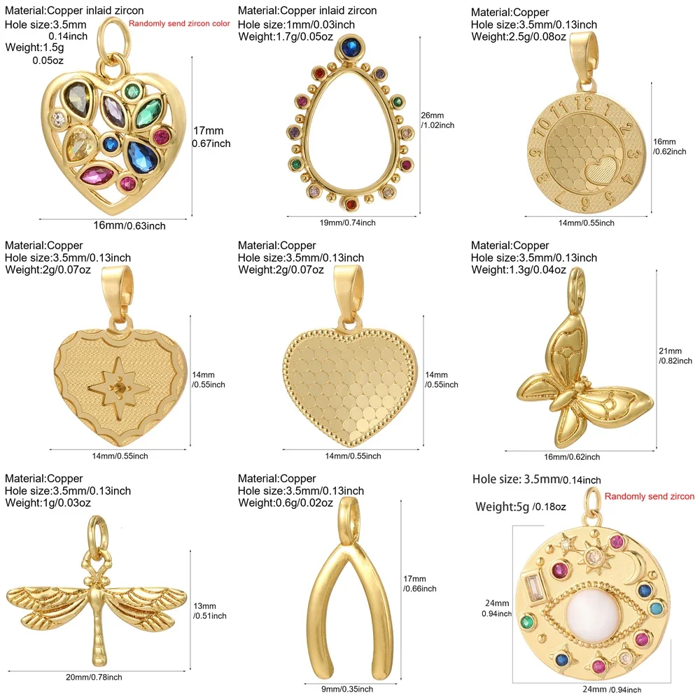 Cute Exquisite Heart-shaped Charms for Jewelry Making Supplies DIY Earrings Necklace Key Buckle Pendant Golden Classic Style image 2