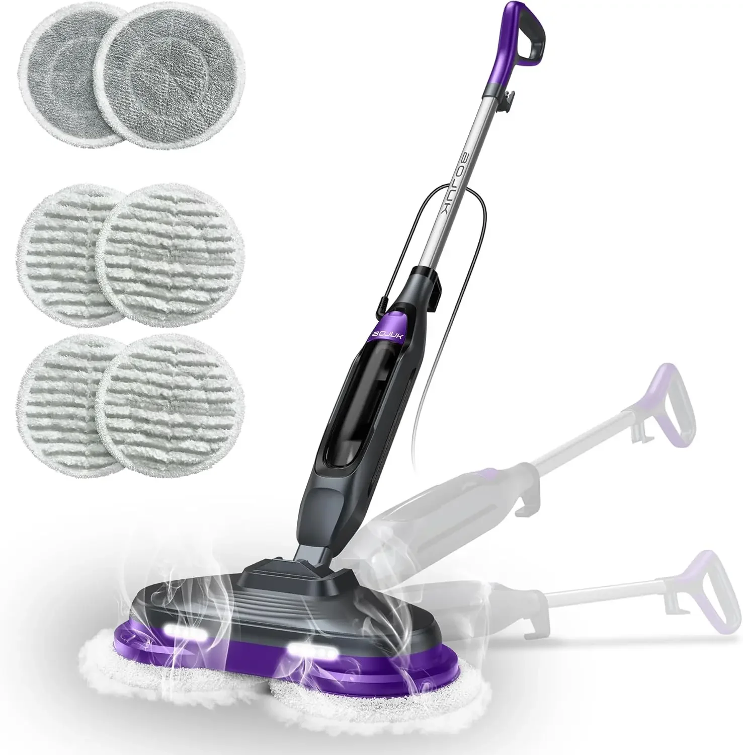 

Scrub & Steam Mop with Rotating Mop Pads, LED Headlights, 6 Scrub Pads, Large Tank, Swivel Steering, Effortless Scrubbing Hard F