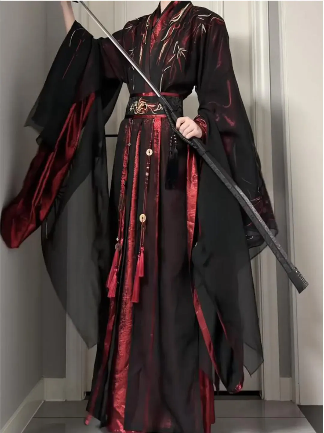 Martial Arts Style Hanfu Long Shirt Embroidered Big Sleeve Waist Seal Han Elements Men and Women Same Style Hanfu Daily