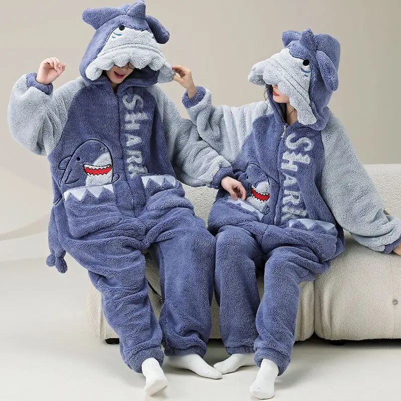 Unisex Shark Costumes Halloween Christams Onesies Cosplay Pajamas Adult Pyjamas Animal Sleepwear Jumpsuits Women Men Homewear