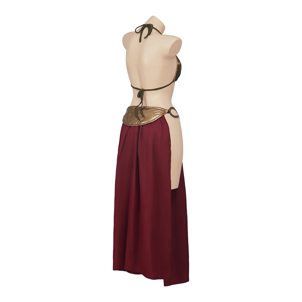 New Sexy Film Princess Cosplay Outfit Leia Slave Costume Dress Gold Bra and Skirt Accessories Halloween Masquerade Party Dress