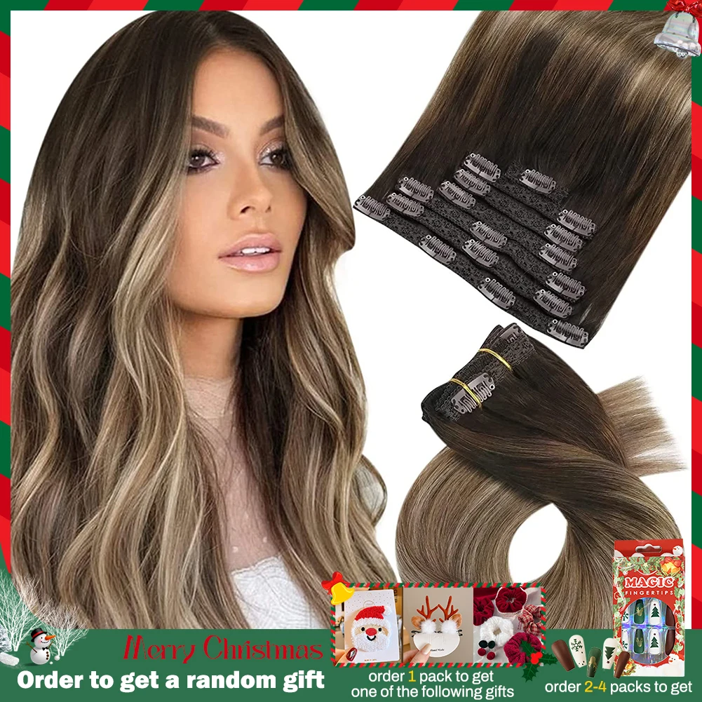 [Venta caliente] extensiones de cabello con Clip Moresoo, cabello Natural Real, conjunto recto Remy, 5 y 7 Uds., extensiones de cabello humano con