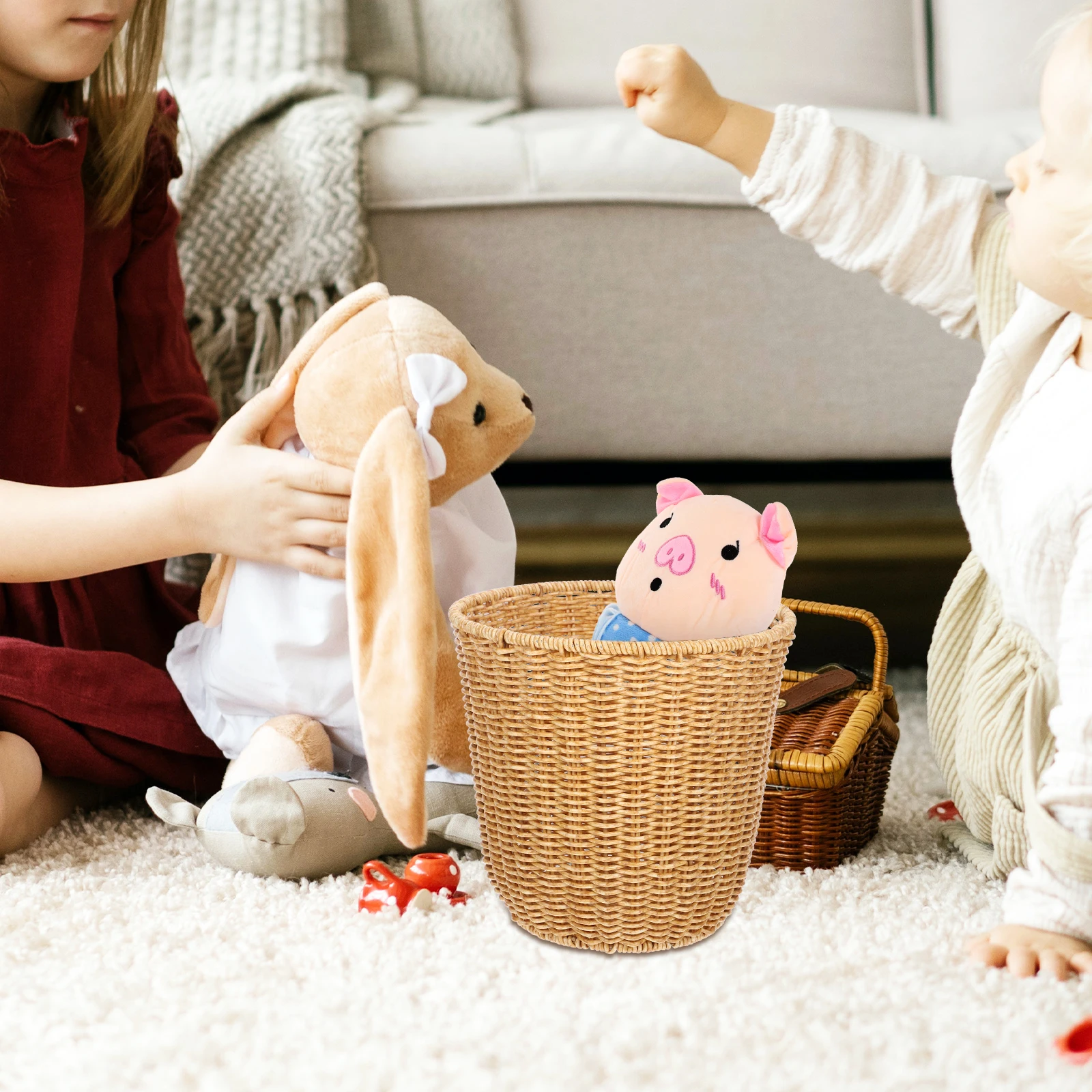 

Woven Storage Basket Rattan Trash Can Large Capacity Home Decor Organizer Sundry Box For Toy Bathroom Small Rustic Style