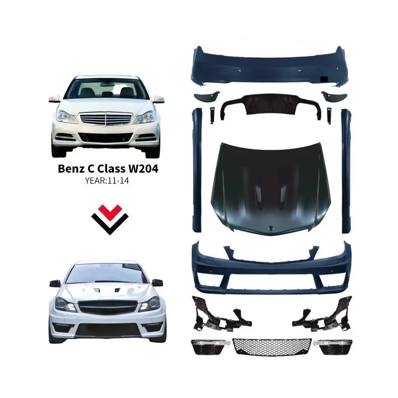 

Для W204 AMG Комплект для переоборудования кузова автомобиля Передний задний бампер Боковое крыло для W204 Комплект кузова для C63 AMG Седан Только 2011-2014