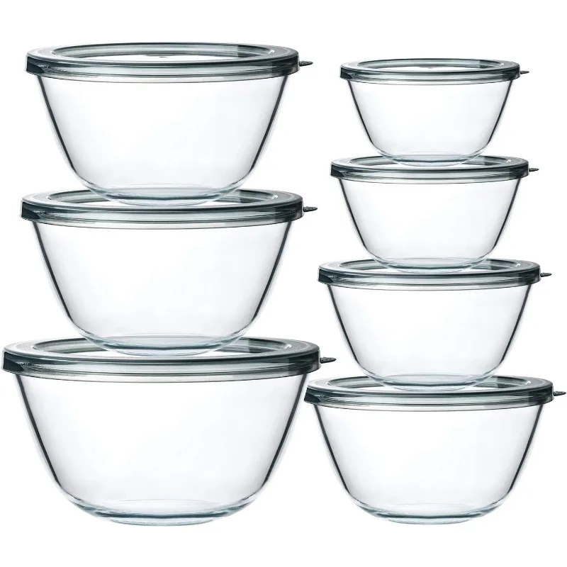 

Glass Salad Bowls with Lids-14-Piece Set, Salad Bowls with Lids, Space Saving Nesting Bowls - for Meal Prep, Food Storage