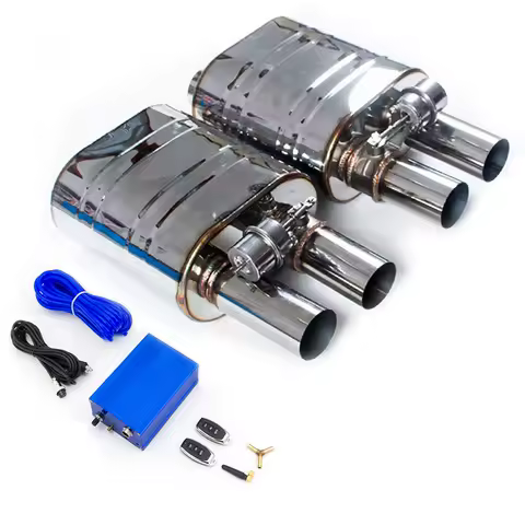 1Pair Universal 2/2.5/3 Inch Exhaust Muffler single inlet double outlet H type Vacuum Muffler Pump Cutout Valve Control Sets L&amp;R