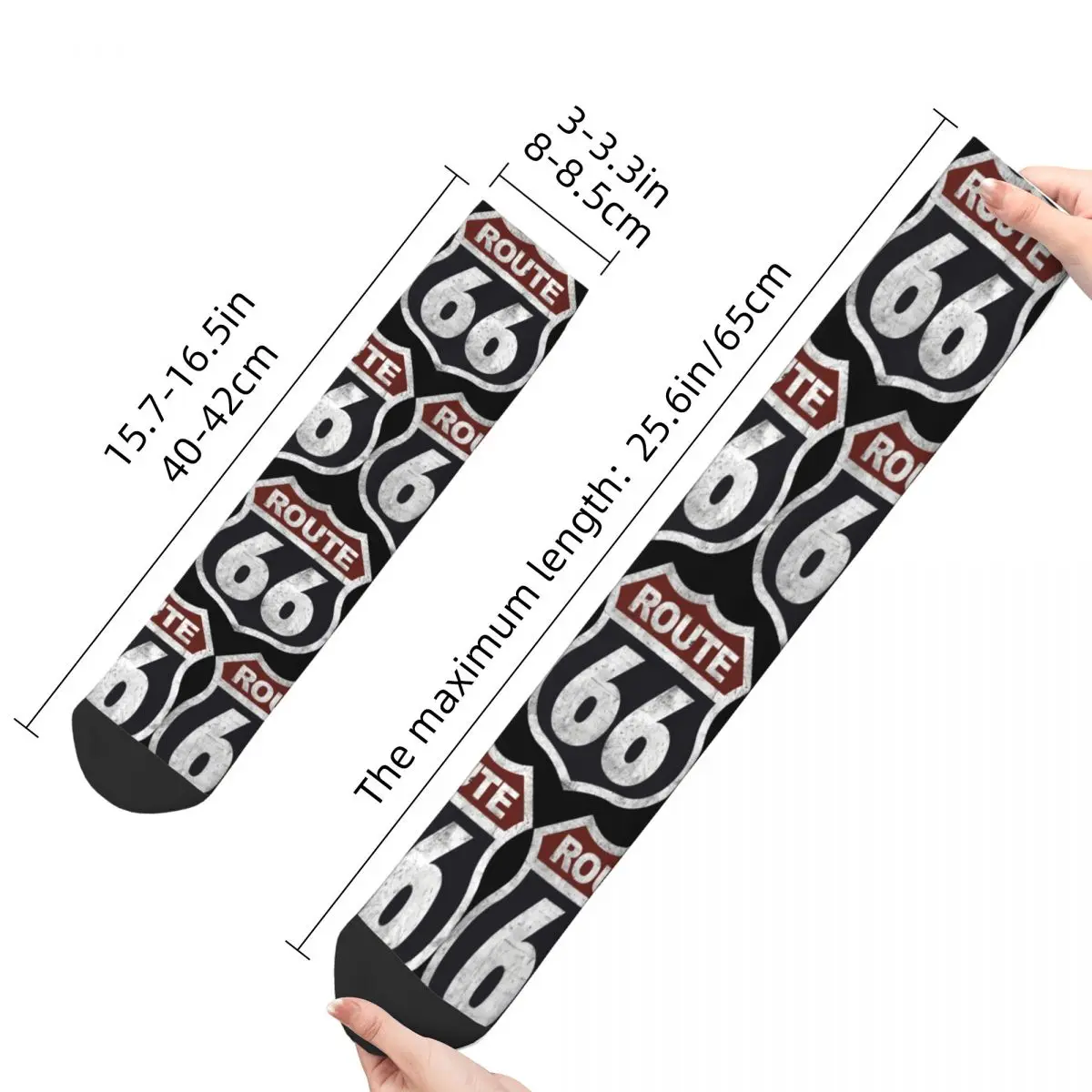 Retro Historic Vintage Men's Socks Route 66 Unisex Harajuku Seamless Printed Crazy Crew Sock Gift