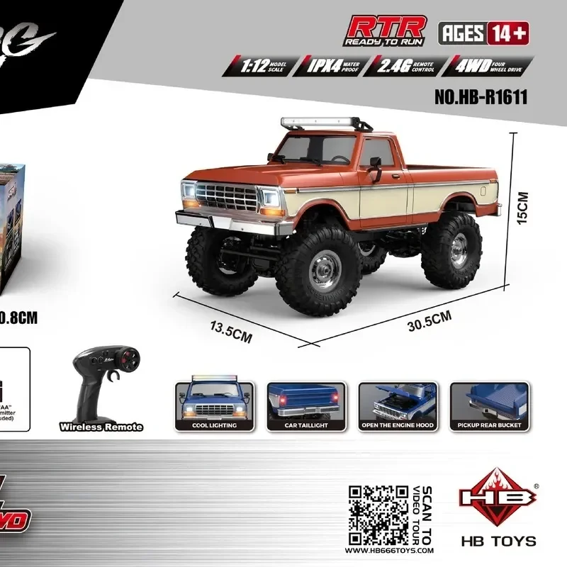 2.4g 무선 조종 픽업 트럭 1/16 오프로드 몬스터 트럭 등반 고속 자동차 조명 장난감 모델 레이싱 장난감