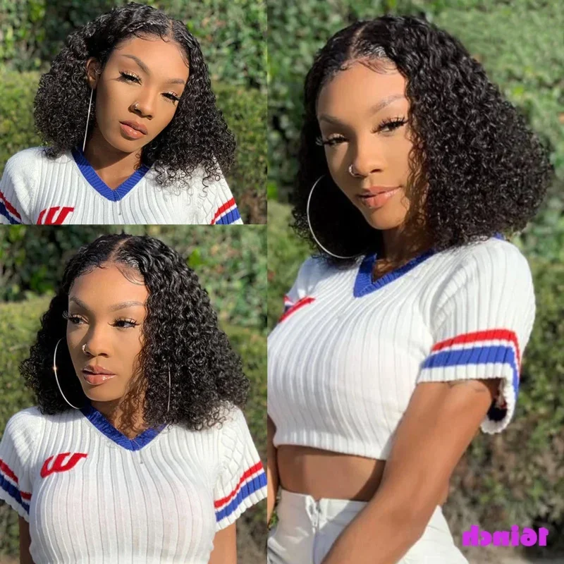 สั้น Curly Bob วิกผม Deep Wave ลูกไม้ด้านหน้าด้านหน้ามนุษย์ Wigs สําหรับผู้หญิงบราซิลโปร่งใสลูกไม้ด้านหน้าวิกผมราคาถูก T Part ลูกไม้ Wi F