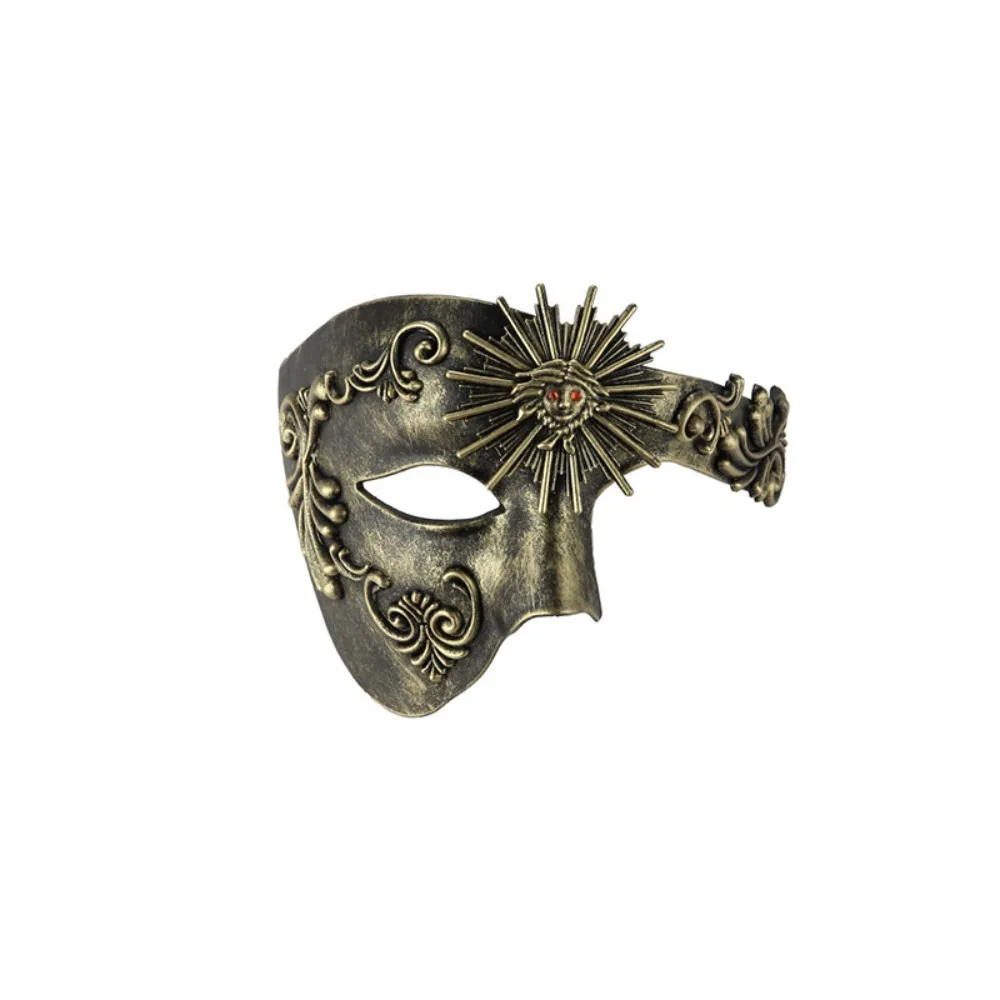 

Vintage Roman Sun God Mask Metal Texture Steampunk Venice Half-Face Masquerade Mask Reusable Plastic Halloween Face Cover Stage