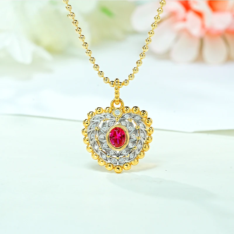 

Antique Style Retro Love 925 Silver Red Treasure Pendant with High Carbon Diamond Versatile Niche Design