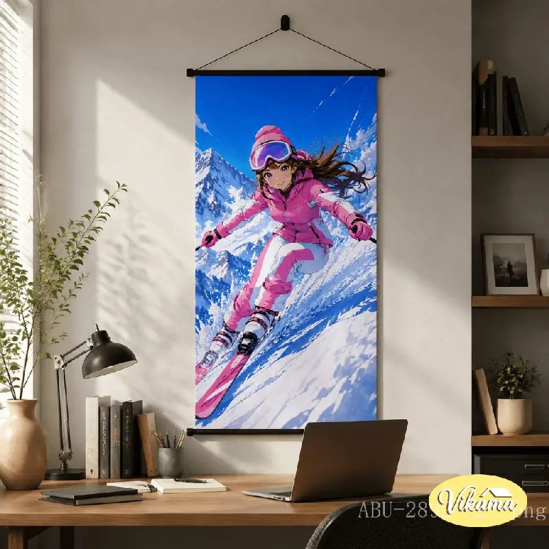 VIKAMA Anime Girl Skateboard Tapestry Green Hoodie Street Sport Dynamic Trick Art Wall Hanging Bedroom Living Room Decor