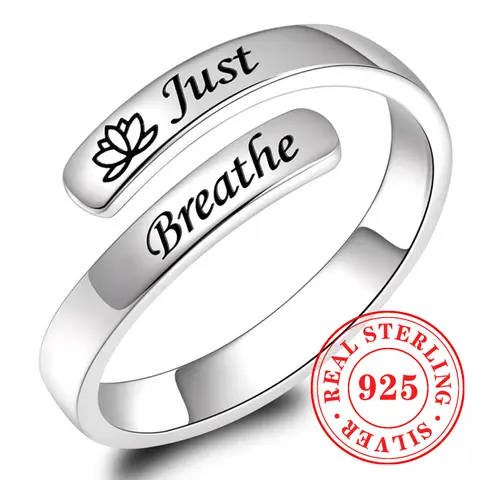 Huitan Chic 925 스털링 실버 오프닝 링 여성용 조각 Just Breathe 편지 액세서리 절묘한 릴렉스 파티 쥬얼리
