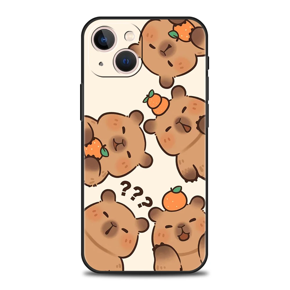 Custodia per telefono Cartoon Capybara Cover per iPhone 16 15 14 13 12 Pro Max 11 7 8 Plus XR XS Max custodia morbida in Silicone antiurto Capas