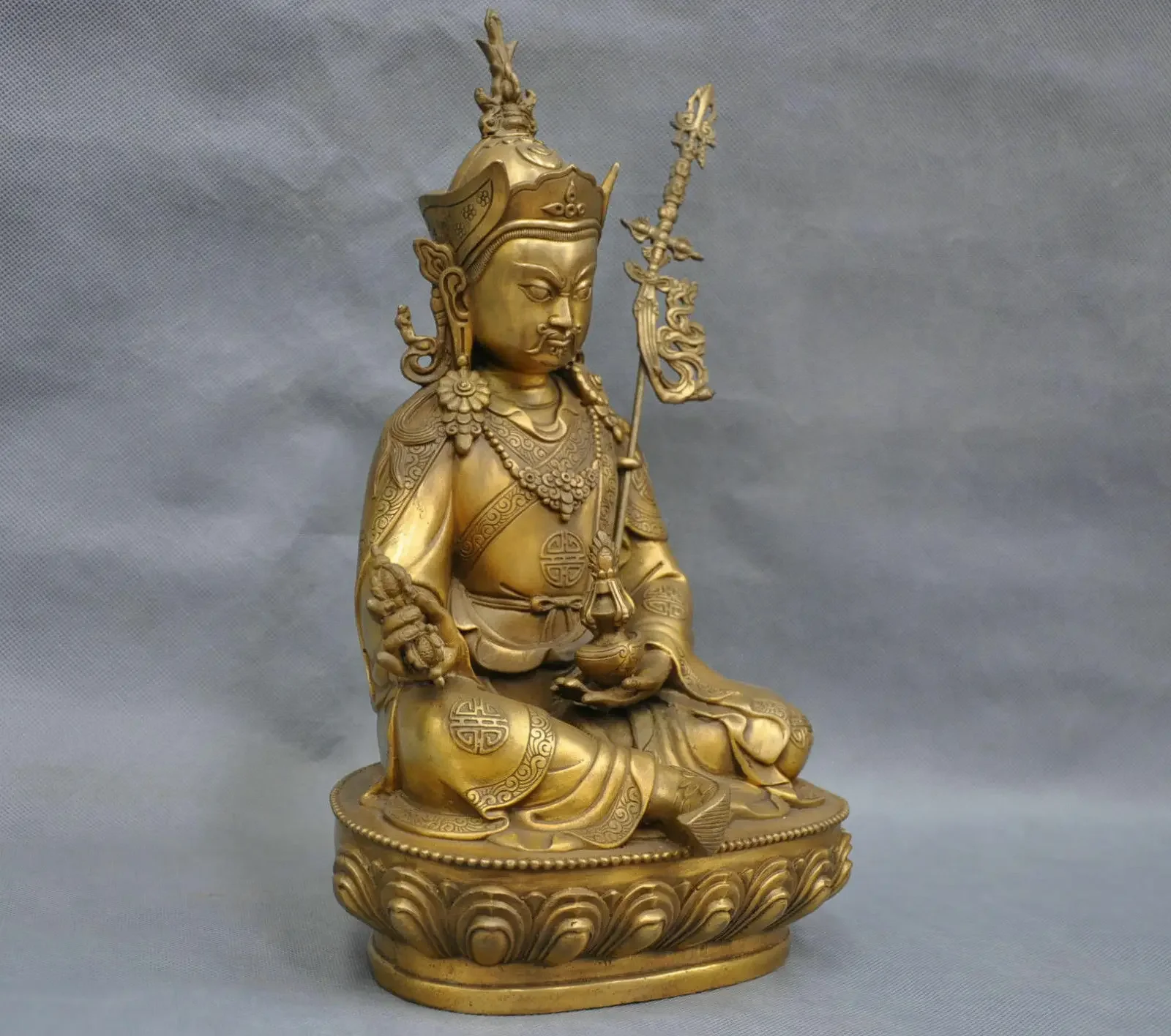 China Tibet Bronze Lotus Born Guru Padmasambhava Buddha Statue