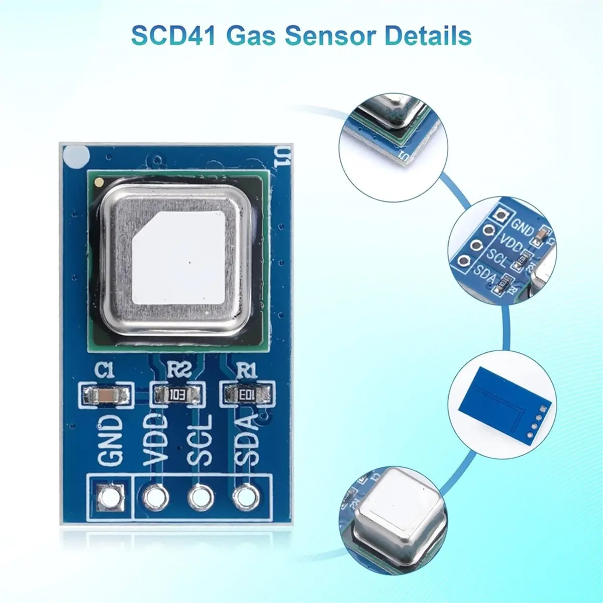 SCD41 Gas Sensor Module CO₂ Sensor Module 2-in-1 Temperature and Humidity Sensor 2.4-5.5V with I²C Communication