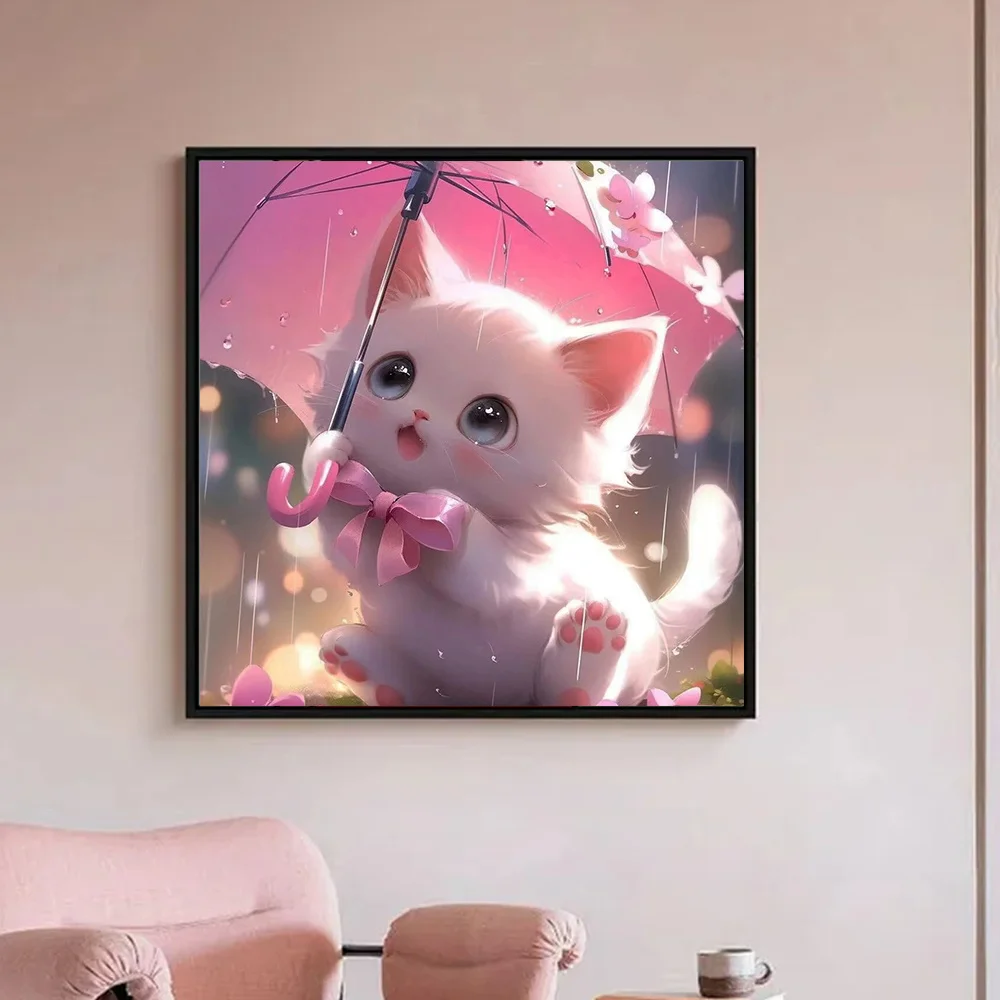 Huacan New Arrivals Diamond Painting Animal Cat 5d Diy Full Drill Mosaic Umbrella Art Gift Home Decoration Craft Kit
