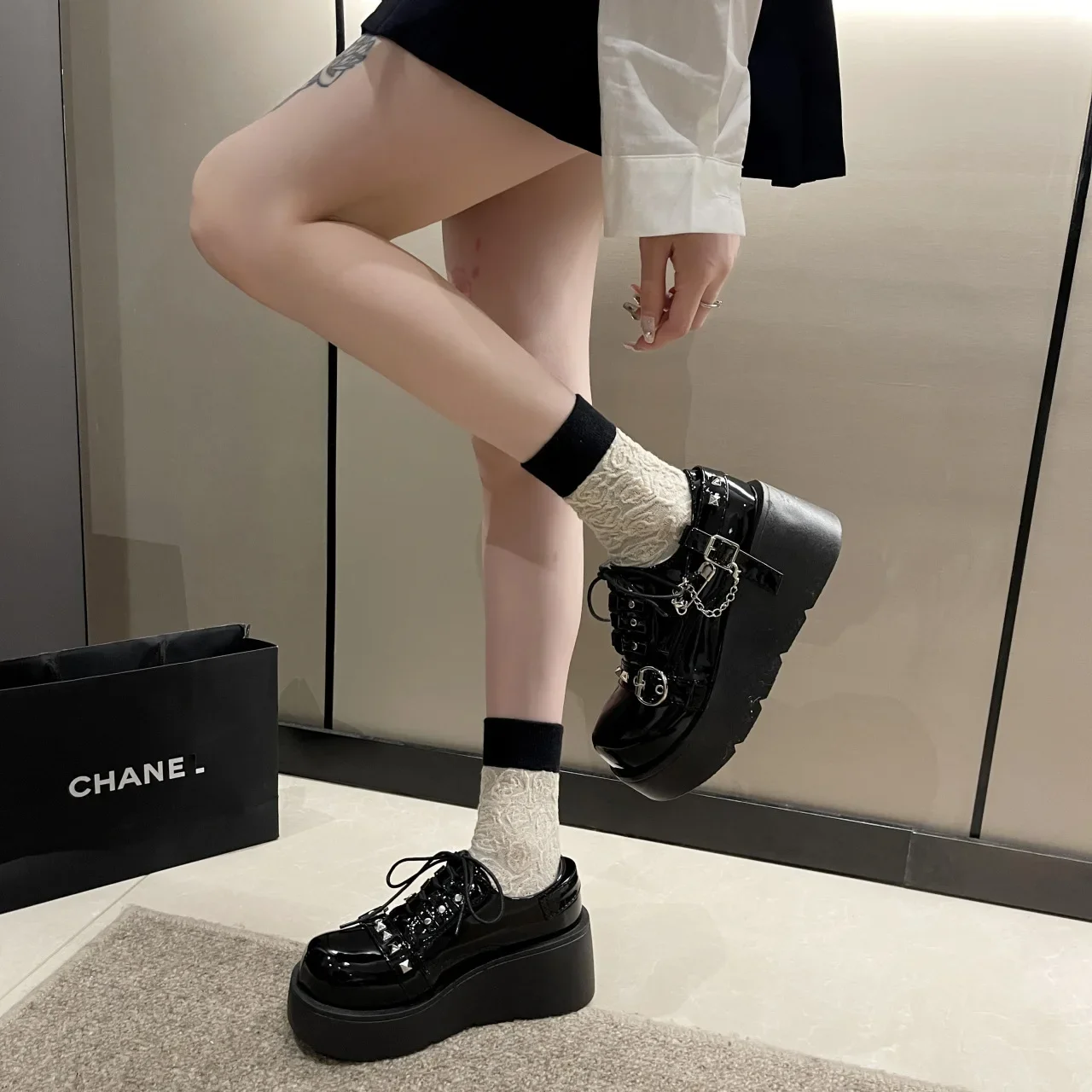 

2024 Autumn New Subculture Hottie Goth Style Y2k Dark Punk Platform Muffin Small Leather Shoes Women