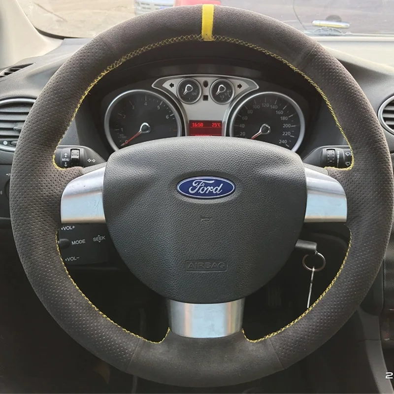 Hand-Stitched Non-Slip suede Customize Car Steering Wheel Cover For Ford Focus 2 2005-2011 (3-Spoke)