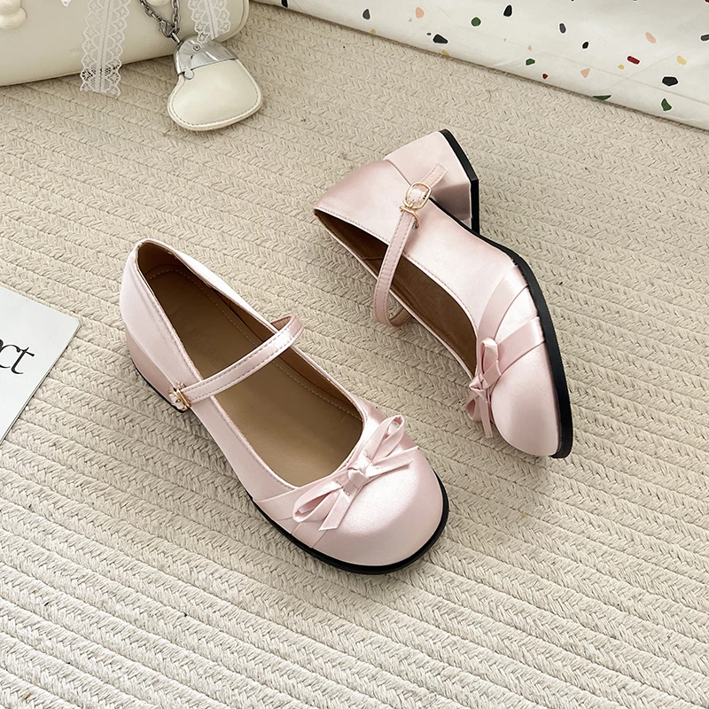 

New Style Luxury Mary Janes Fashion Shallow Round Toe Mid Heel Shoes Ladies Elegant Outdoor Single Pumps Shoes Zapatos Mujer