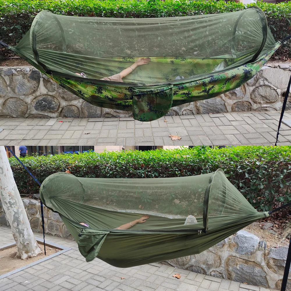 Imagem -06 - Hammock com Anti-mosquito ao ar Livre Duplo Náilon Parachute Pano Acampamento Rede Mosquiteira Rápida Aberta Rede de Controle de Rede 290*140