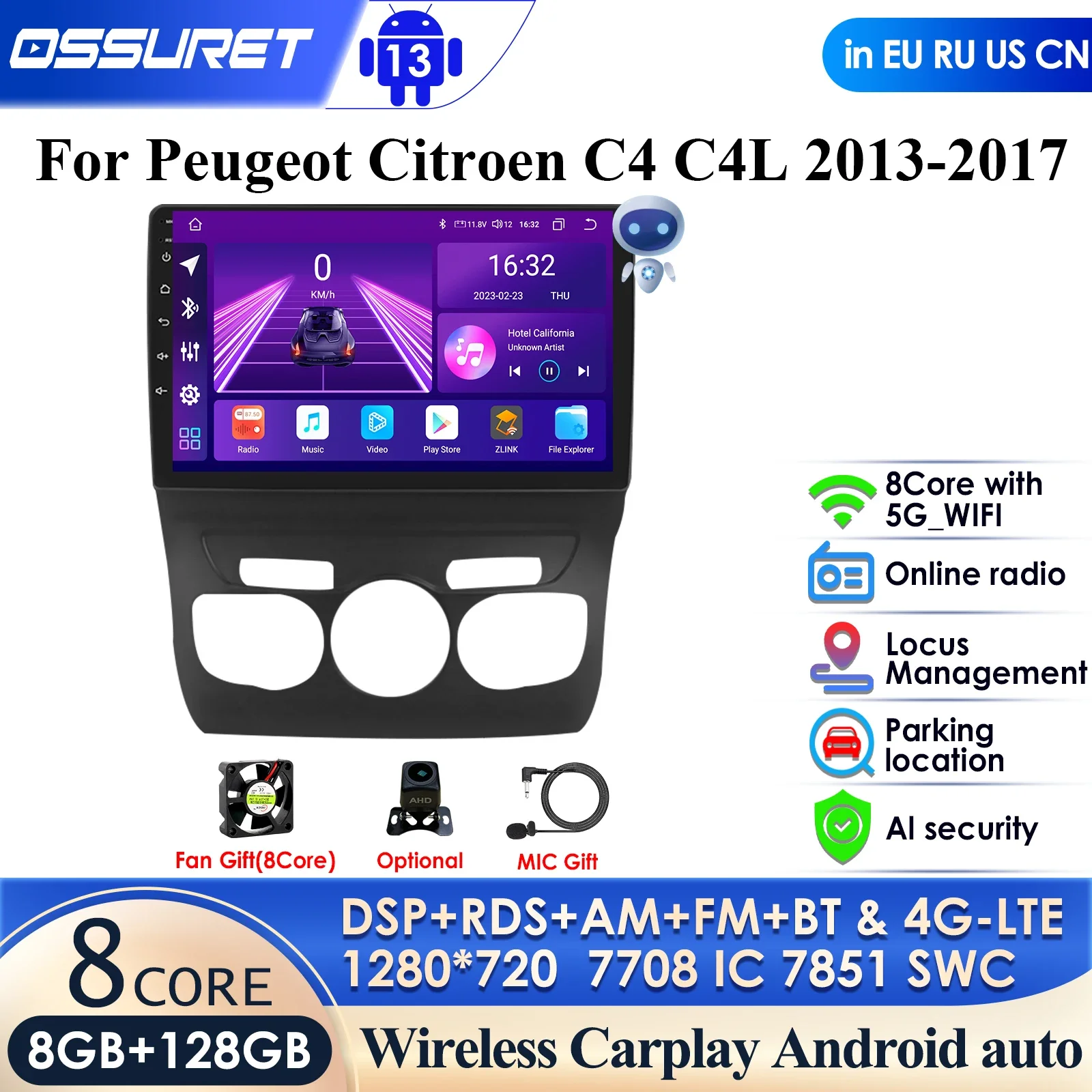 

Plus AI Car Radio for Citroen C4 2 B7 2013-2016 Wireless CarPlay Android Auto 4G Car Intelligent System No 2 Din 2din Autoradio