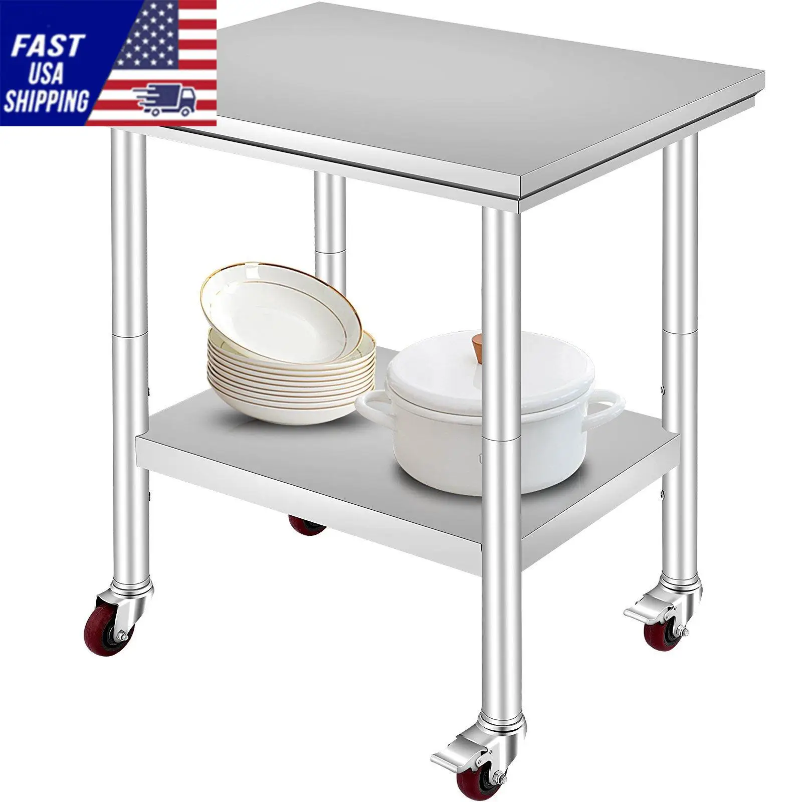 Stainless Steel Work Table with Wheels 24 x 30 Prep Table with casters Heavy Duty Work Table for Commercial Kitchen Restau