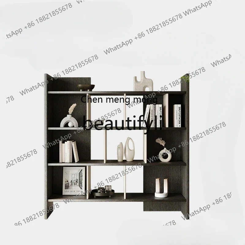 G Italian minimalist bookcase bookshelf floor-to-ceiling shelf integrated wall removable leather solid wood bookcase