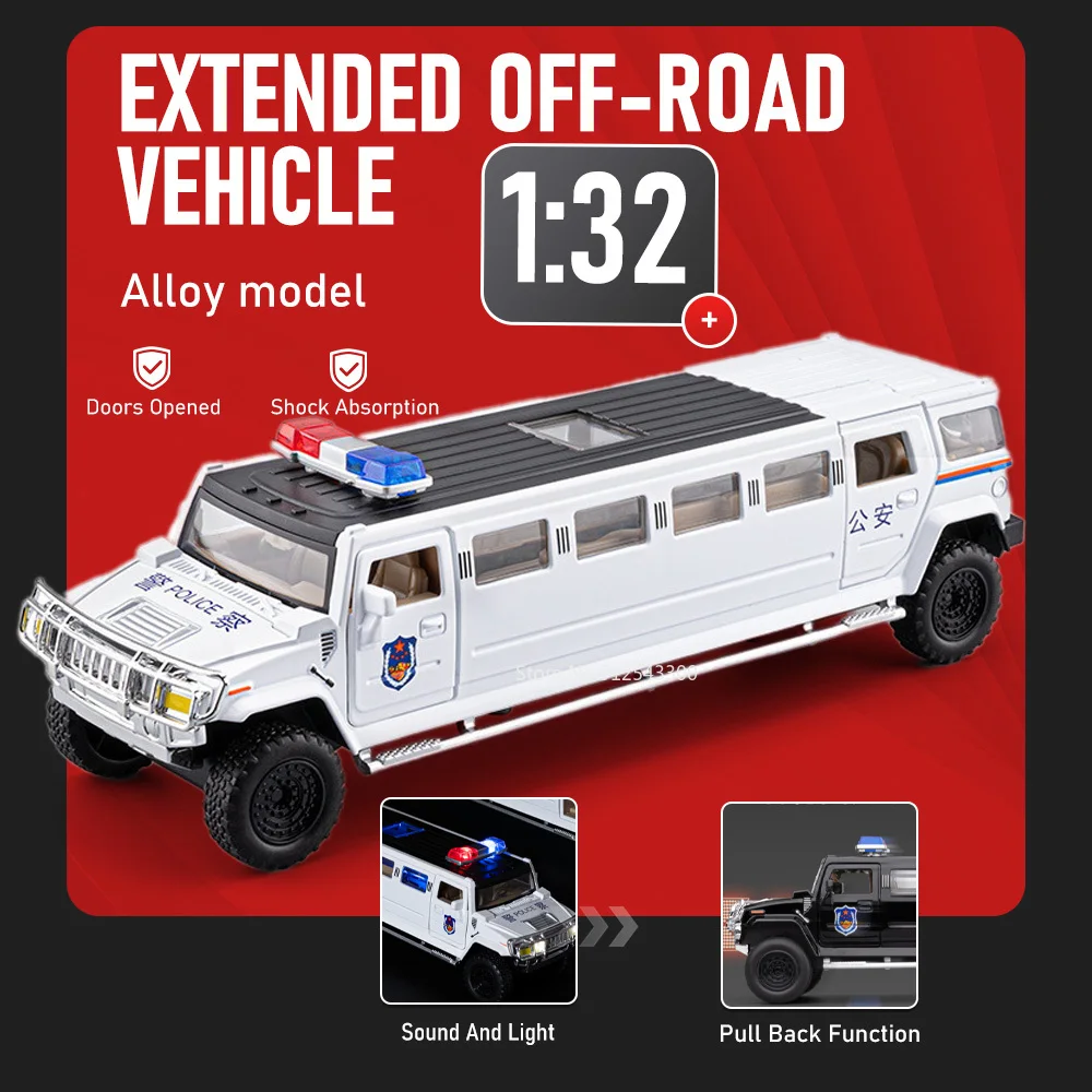 

Scale 1:32 Police Car Camouflage Model Toy Doors Opened Pull Back Cars Sound Light Military Vehicle Models Desktop Decoration