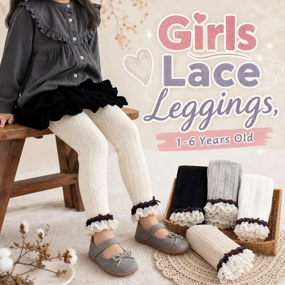 Cotton Girls Lace Leggings Ruffled Tight-fitting Toddler Ruffle Tights Soft Breathable Children Ankle-length Pants 1-6 Years Old