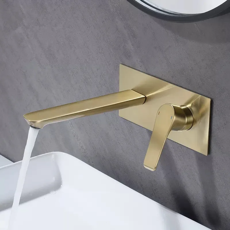 

Basin Faucets Mixer In-Wall Mounted Hot & Cold Brass Bathroom Sink Tap With Embedded Box Single Handle Chrome/Black/Brushed Gold