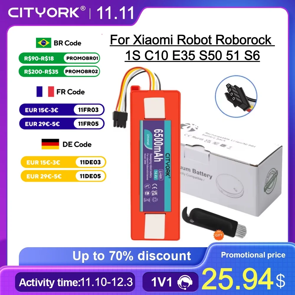 

Замена аккумулятора пылесосом 6500 мАч для робота Xiaomi Roborock 1S 2S C10 E35 S50 51 S6