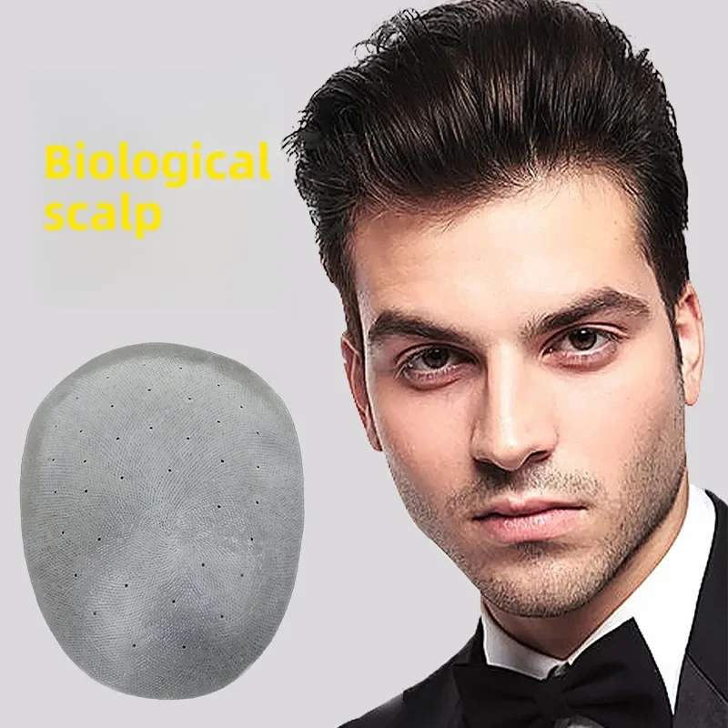 13*18 Model Light and Breathable Biological Scalp 100% Human Hair Forehead Hair Block Wig Men's Wig Male Hair Patch