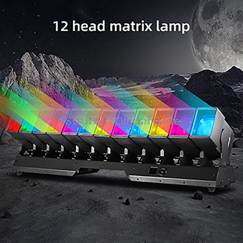 

12-головочный светодиодный матричный луч, звуковое управление, эффект DMX512, поворотные прожекторы для сцены, КТВ, бара, свадебной вечеринки, освещение