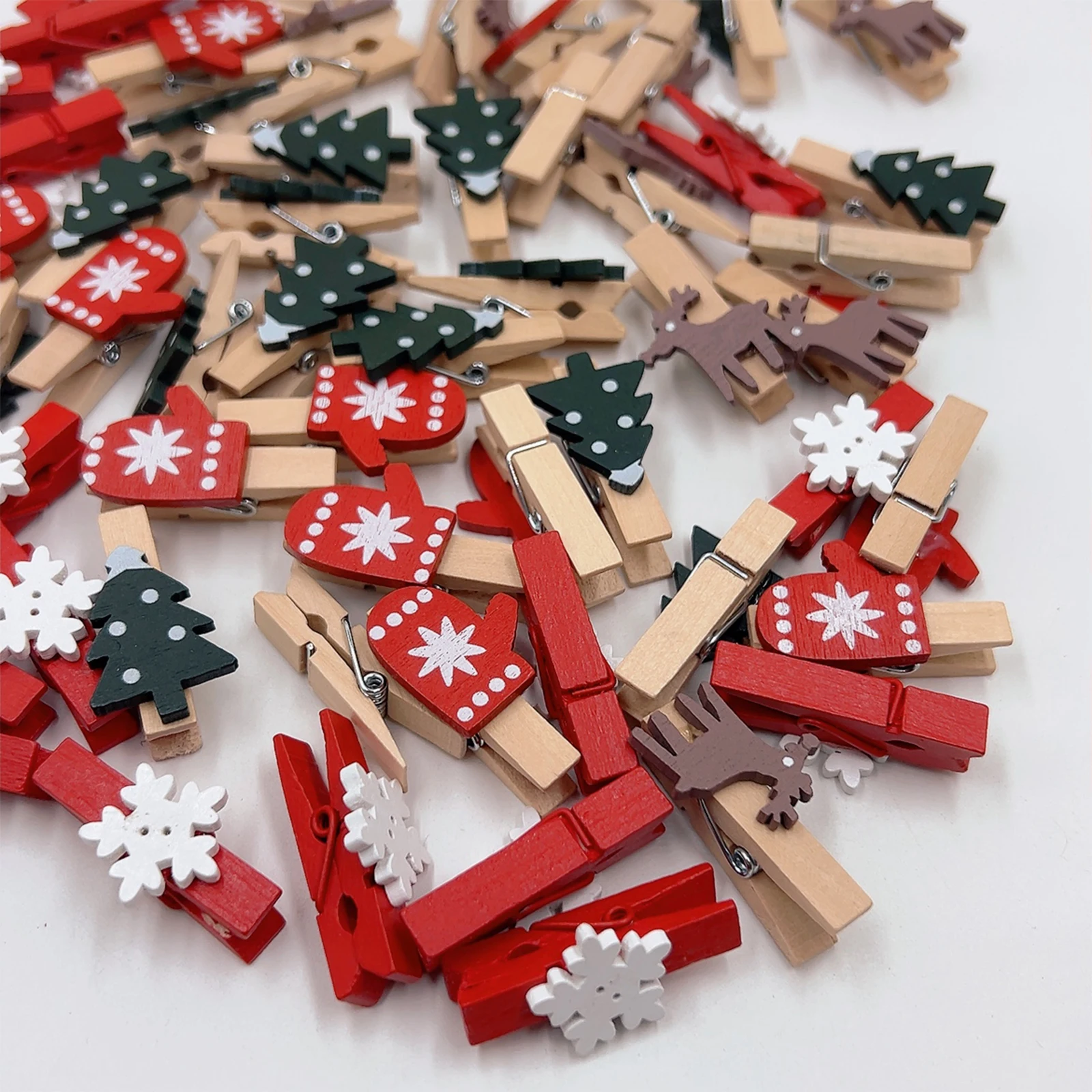 

100PCS Photo Clips Ornaments Christmas Items Wooden Creative New Year Party Decoration For Home Xmas Tree Tools