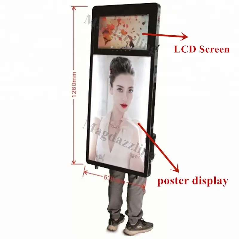 31.5인치 걷는 인간 광고판 배낭 배터리 LCD 광고 디스플레이