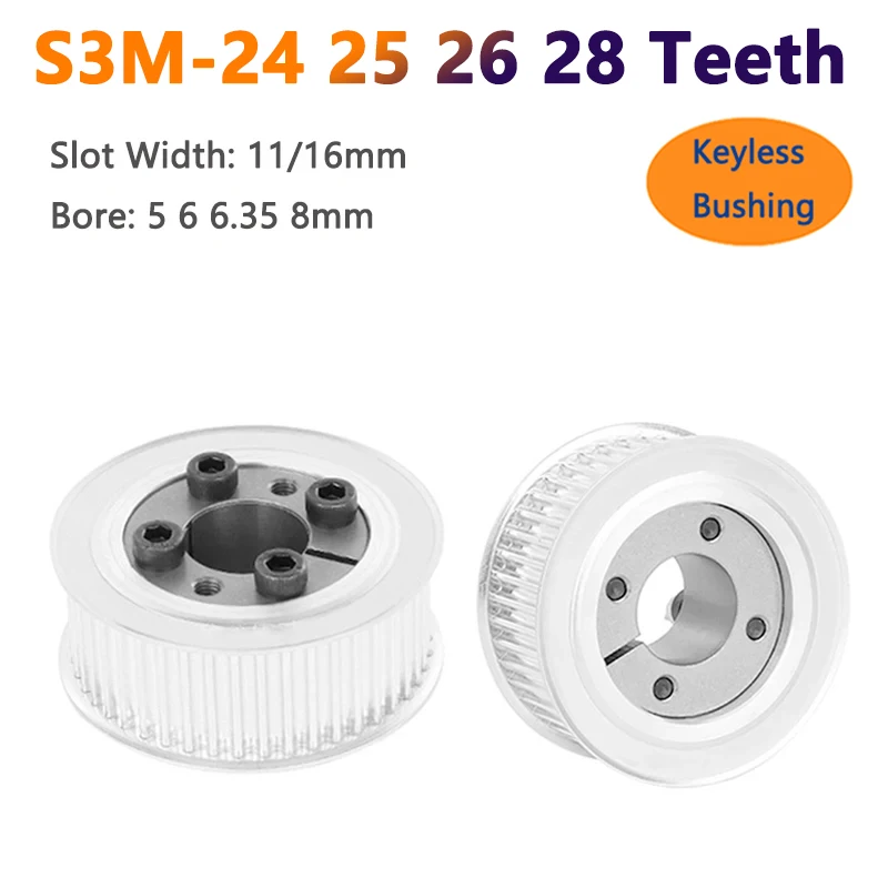 

1pc 24 25 26 28 Teeth S3M Expansion Sleeve Timing Pulley Synchronous Wheel for Belt Width 10mm 15mm Bushing Bore 5 6 6.35 8mm