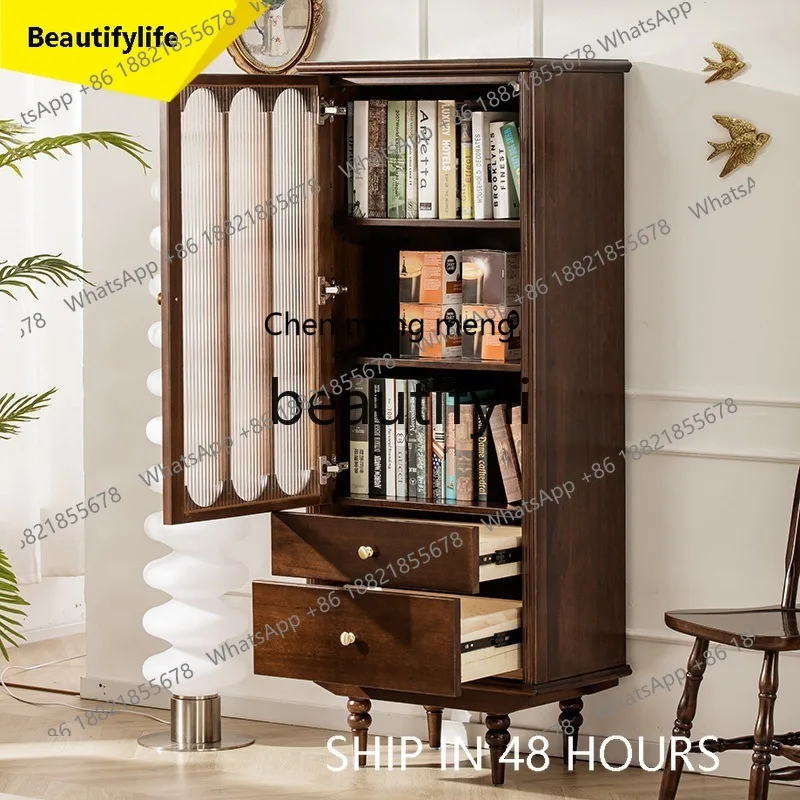 CC American wine cabinet display cabinet all solid wood living room glass decorative locker against the wall