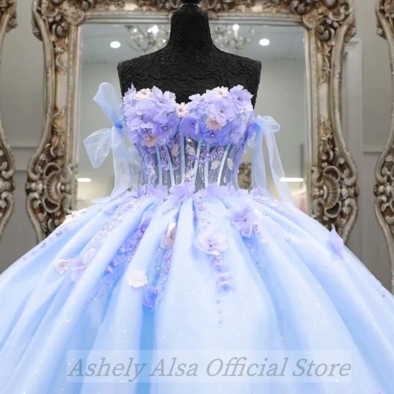 Vestido de fiesta de cumpleaños de princesa con imagen Real para niñas, Vestido de baile de flores sin hombros, ropa de ocasión de graduación, 15, 16, quinceañera 14