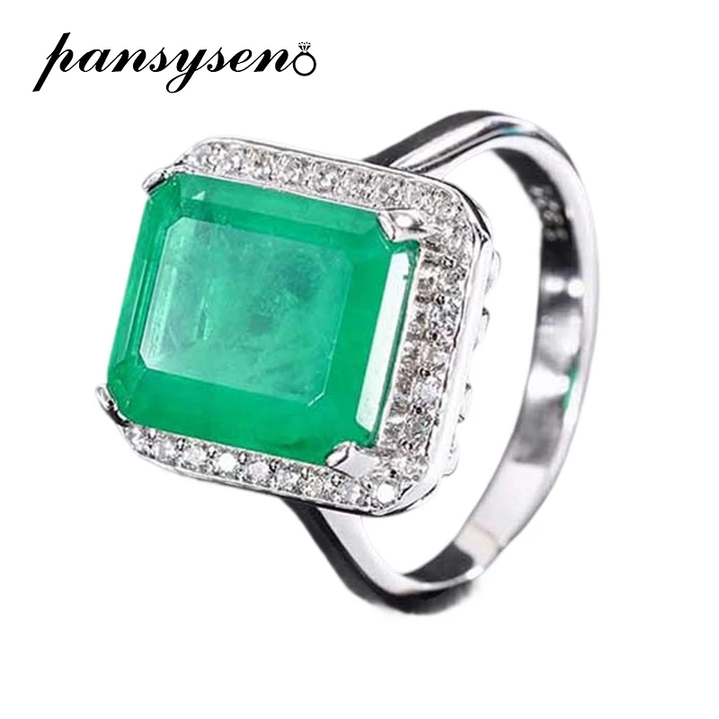 

Vintage 100% 925 Sterling Silver 10*12MM Emerald Paraiba Tourmaline Rings for Women Men 18K White Gold Plated Party Fine Jewelry