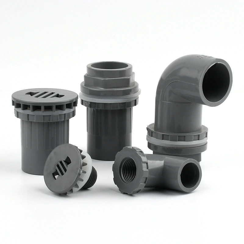 Engrossar Aquarium Overflow Juntas, Tubo de PVC Cinza, 90 ° Cotovelo Conectores Diretos, Entrada de Irrigação Jardim, saída dreno encaixe, 20-50mm