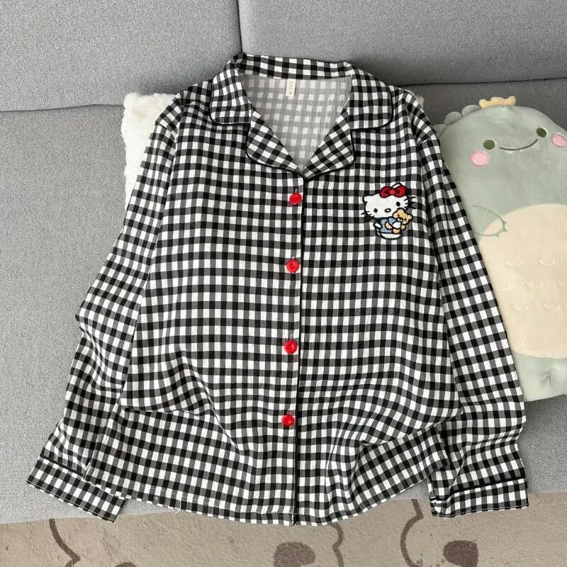 

Sanrio Hello Kitty Women's Cotton Pajama Kawaii Cartoon Student Sleepwear Long Sleeve Pant Sleepwear Home Clothe 2 Piece Set New